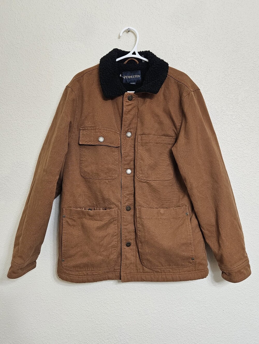 Pendleton Dry Goods Mens Brown Canvas Sherpa Lined Chore Jacket Coat Medium